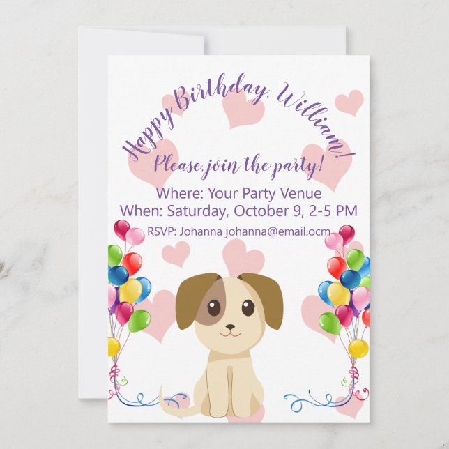 Sweet Puppy  Birthday Invitation (Front)