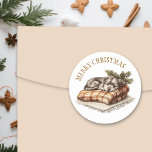 Sweet Puppy Dog Sleeping on Warm Blanket Christmas Classic Round Sticker<br><div class="desc">Sleepy dog napping on a rust coloured farmhouse quilt personalised Christmas stickers.</div>