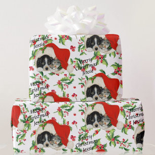 Sweet Puppy & Kitten Personalise Name Christmas Wrapping Paper