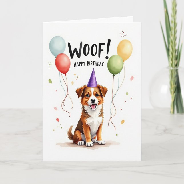 Sweet Puppy Party Hat Card (Front)