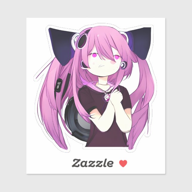Sweet Purple and Black Anime Girl with Cat Ears (Sheet)