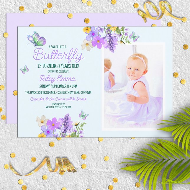 Sweet Purple Butterfly Girl's Birthday Party  Invitation (Creator Uploaded)