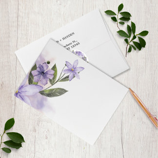 Sweet Purple Floral Wedding Envelope