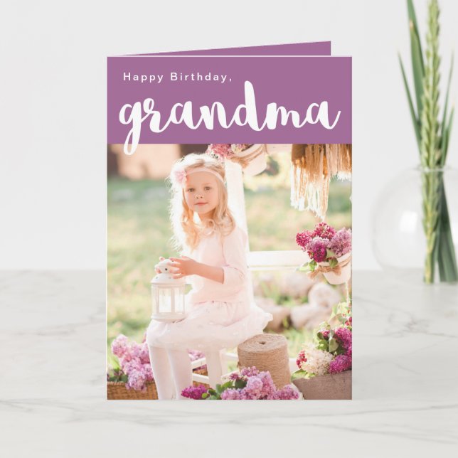 Sweet Purple Happy Birthday Grandma Photo Card (Front)