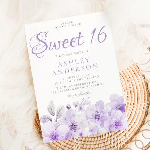 Sweet Purple Lavender Girls Sweet 16 Birthday Invitation