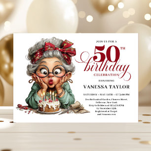 Sweet Quirky Woman 50th Birthday Whimsical Humor   Invitation