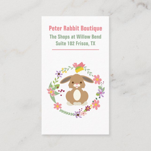 Sweet Rabbit and Floral Wreath Business Card (Front)