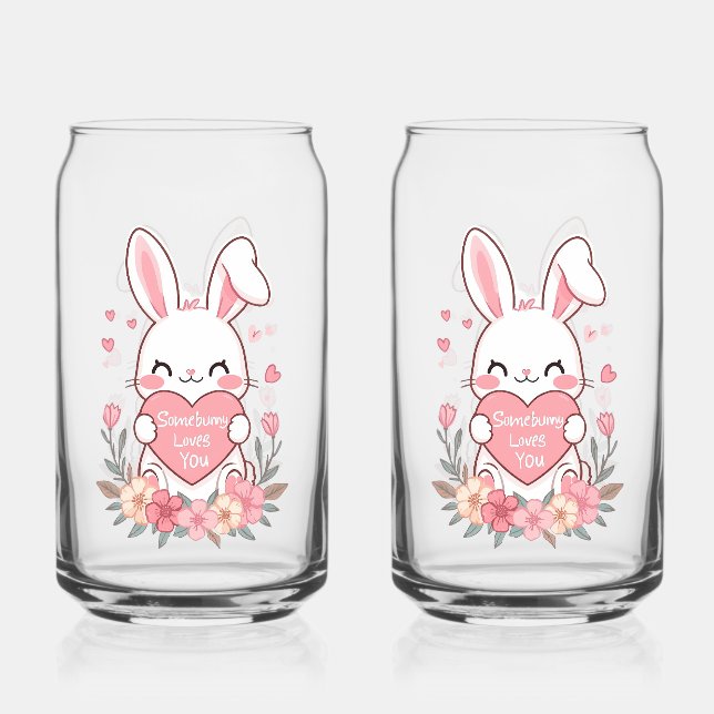 Sweet Rabbit and Flowers Can Glass (Front)