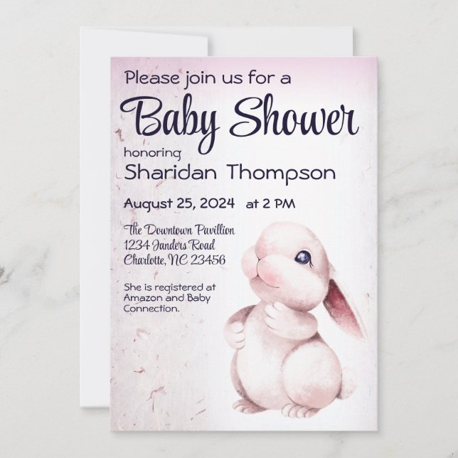 Sweet Rabbit Baby Shower Invitation (Front)