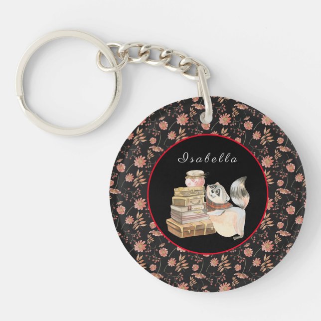 Sweet Racoon Customise Text and Colour Key Ring (Front)