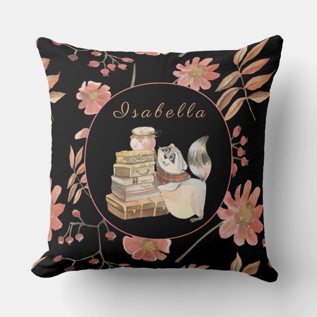 Sweet Racoon Customise Text, Colour 20"X20" Cushion (Front)
