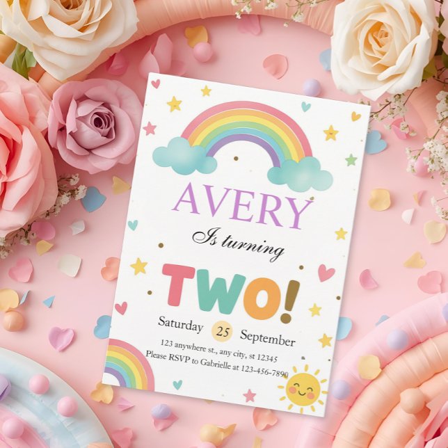 Sweet Rainbow 2nd Birthday Invitation (Creator Uploaded)