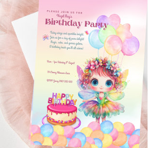 Sweet Rainbow Fairy Birthday Invitation For Girls