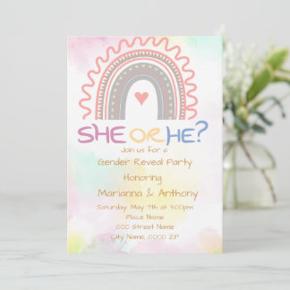 Sweet Rainbow Gender Reveal Party Invitation