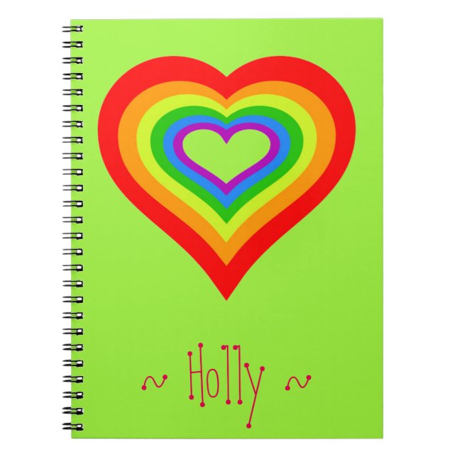 Sweet Rainbow Heart Graphic Design Personalised Spiral Notebook (Front)