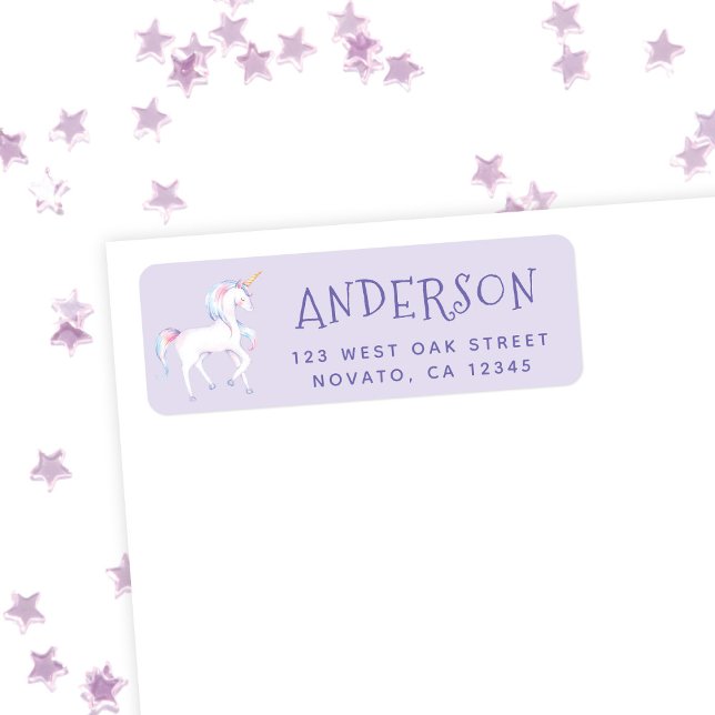 Sweet Rainbow Unicorn Birthday Return Address (Creator Uploaded)