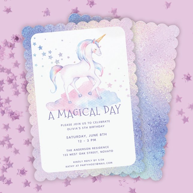 Sweet Rainbow Unicorn Glittery Girls Birthday  Invitation (Creator Uploaded)
