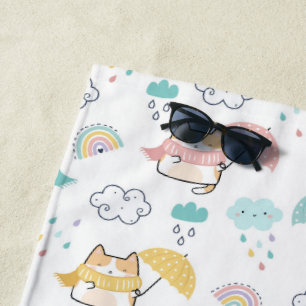 Sweet Rainy Day Pattern Beach Towel