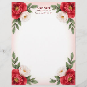 Sweet Red and White Flowers Stationery Paper Custom Letterhead