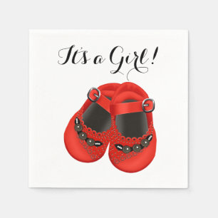 Sweet Red Baby Shoe Baby Shower Napkin