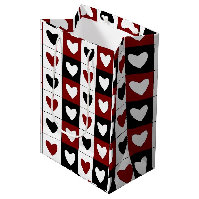 Sweet Red Black White Hearts Cute Valentines Day  Medium Gift Bag (Front Angled)