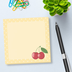 Sweet Red Cherries on Yellow Post-it Notes