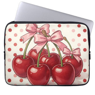 Sweet Red Cherries Pink Bows Retro Polka Dot  Laptop Sleeve