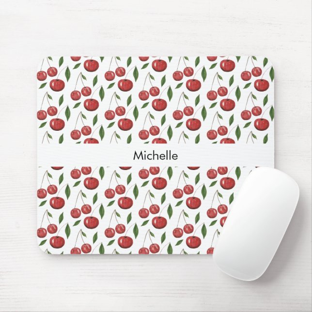 Sweet Red Cherries Watercolor Illustration Mouse Pad (With Mouse)