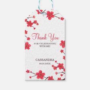 Sweet Red Cherry Blossom Sakura Floral Birthday Gift Tags