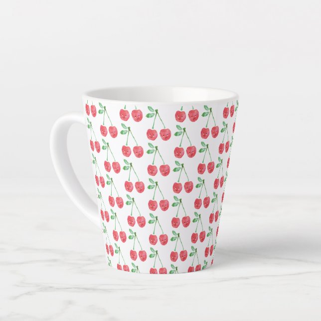 Sweet Red Cherry Delicate Pattern Latte Mug (Left Angle)