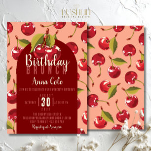 Sweet Red Cherry Fruit Birthday Party Invitation