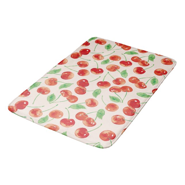 Sweet Red Cherry Pattern Bath Mat (Angled)