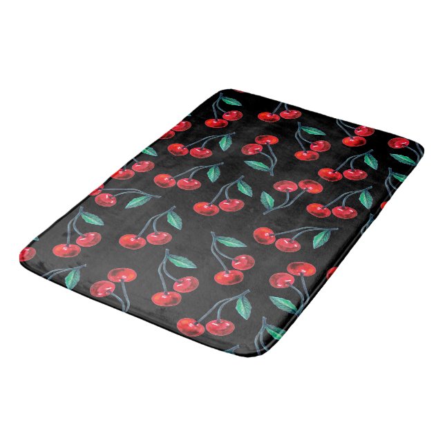Sweet Red Cherry Pattern Bath Mat (Angled)