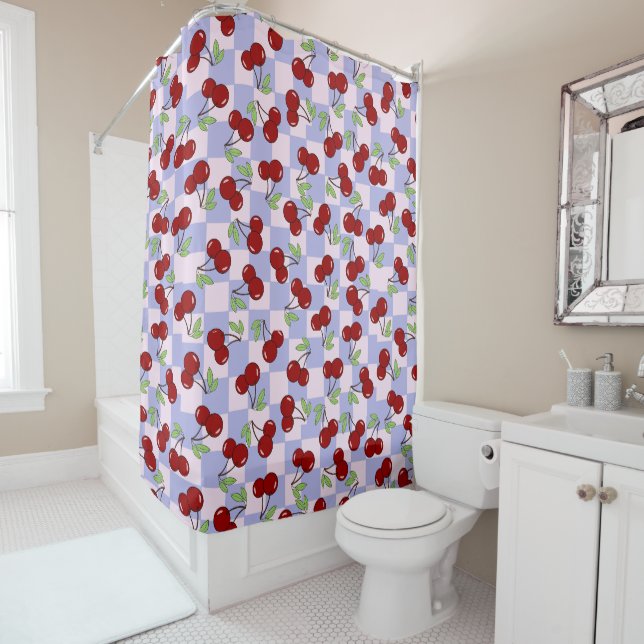 Sweet Red Cherry Pattern Shower Curtain (In Situ)