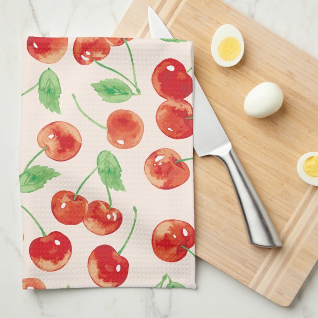 Sweet Red Cherry Pattern Tea Towel (Quarter Fold)