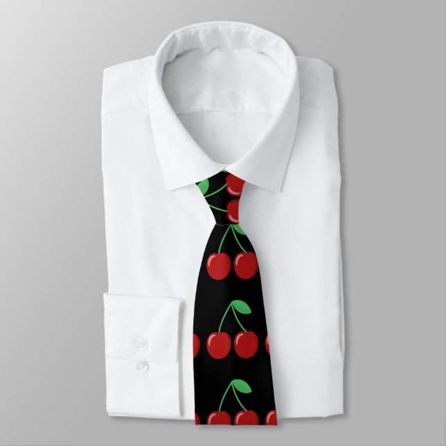 Sweet Red Cherry Pattern Tie (Tied)