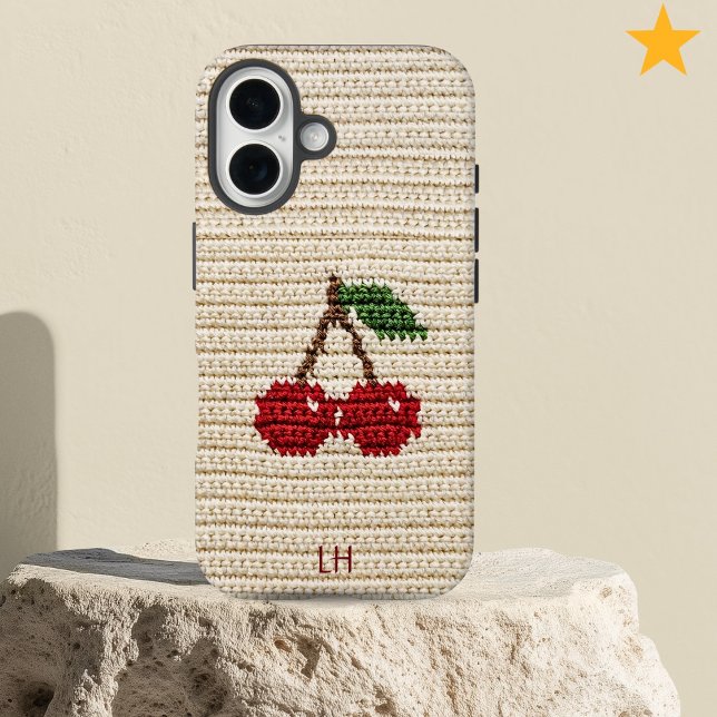 Sweet Red Crochet Cherries Yarn Custom Name Case-Mate iPhone Case (Creator Uploaded)