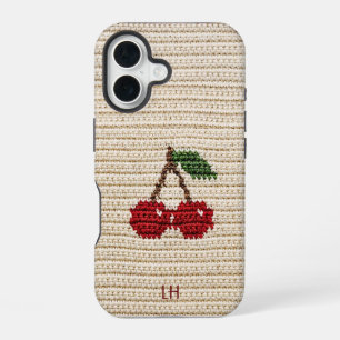 Sweet Red Crochet Cherries Yarn Custom Name iPhone 16 Case