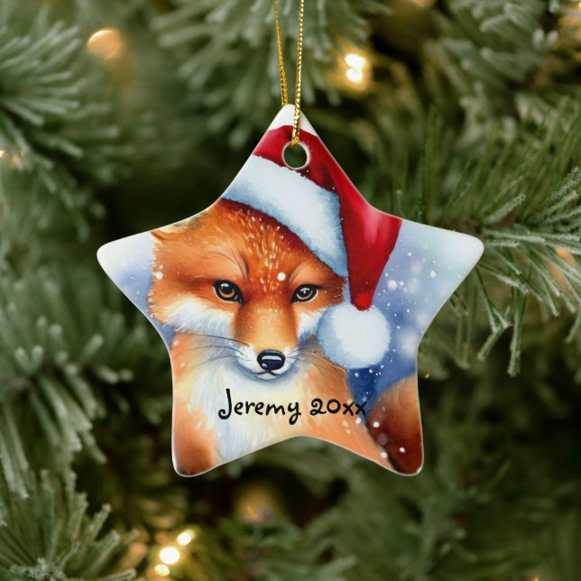 Sweet Red Fox in Snow Ceramic Tree Decoration (Tree)