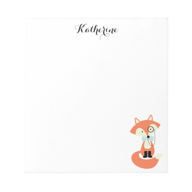 Sweet Red Fox with Bow Tie Notepad (Front)