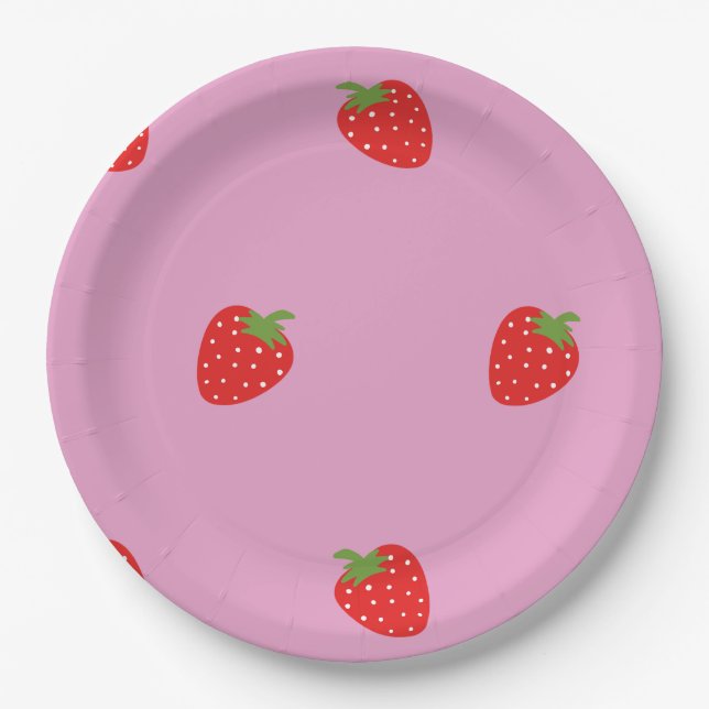 Sweet red Juicy strawberries paper plates (Front)