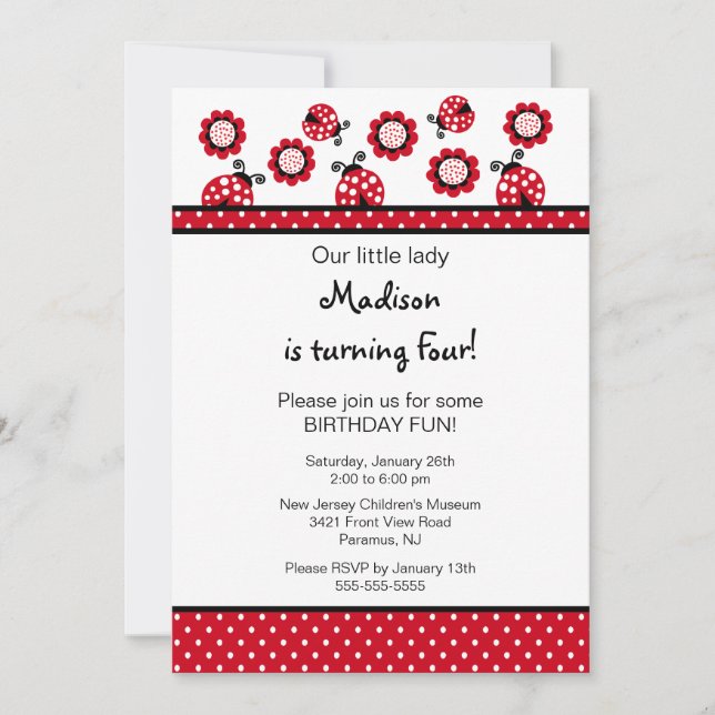 Sweet Red Ladybugs Birthday Invitation (Front)
