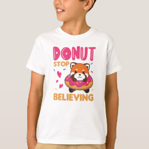 Sweet Red Panda Funny Animals In Doughnut Pink T-Shirt