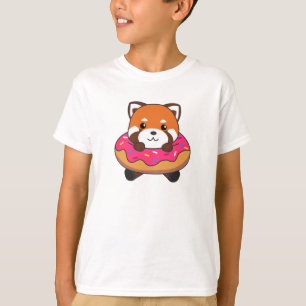 Sweet Red Panda Funny Animals In Doughnut Pink T-Shirt