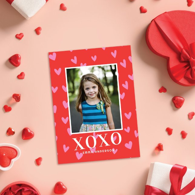 Sweet Red Pink Hearts Valentine's Day Photo Card (Creator Uploaded)