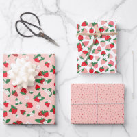 Sweet Red Pink Strawberries White Flowers Pattern