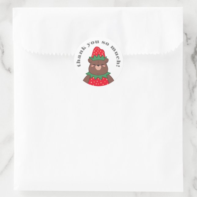Sweet Red Strawberry Bear Baby Shower Thank You Classic Round Sticker (Bag)