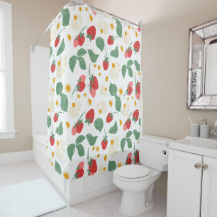 Sweet Red Strawberry & Green Leaves Pattern Shower Curtain