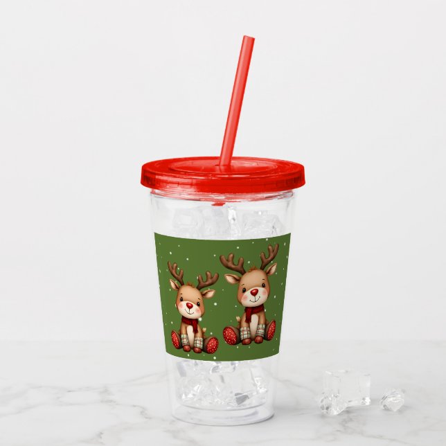 Sweet Reindeer Pair in Holiday Snowfall Acrylic Tumbler (Back Ice)
