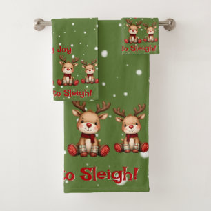 Sweet Reindeer Pair in Holiday Snowfall Bath Towel Set